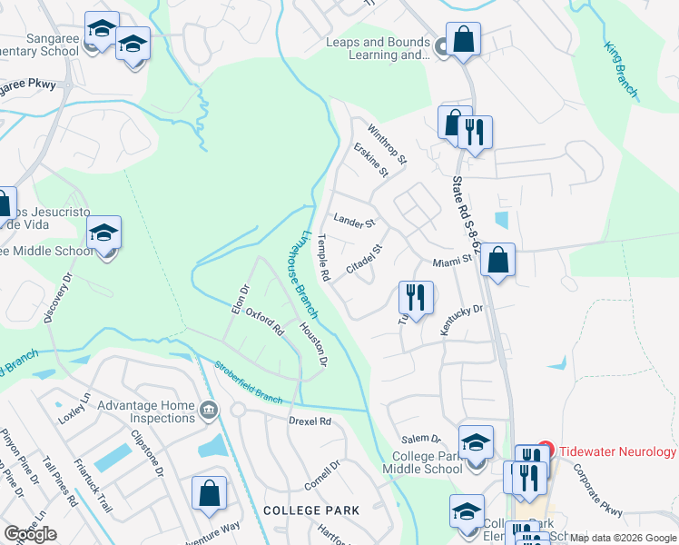 map of restaurants, bars, coffee shops, grocery stores, and more near 428 Citadel Street in Ladson