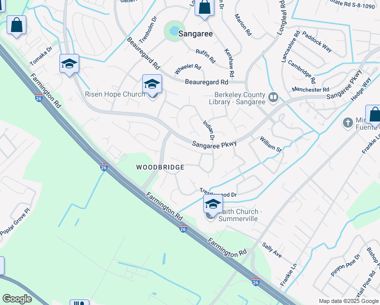 map of restaurants, bars, coffee shops, grocery stores, and more near 205 Cantilever Court in Summerville