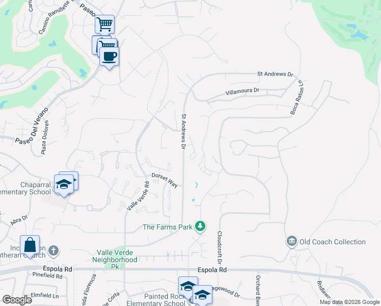 map of restaurants, bars, coffee shops, grocery stores, and more near 13436 The Square in Poway
