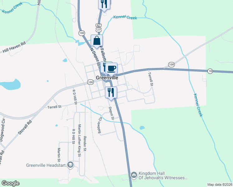 map of restaurants, bars, coffee shops, grocery stores, and more near 1705 Church Street in Greenville