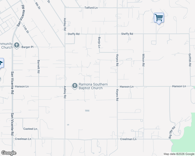 map of restaurants, bars, coffee shops, grocery stores, and more near 677 Hanson Lane in Ramona