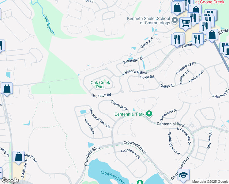 map of restaurants, bars, coffee shops, grocery stores, and more near 241 2 Hitch Road in Goose Creek