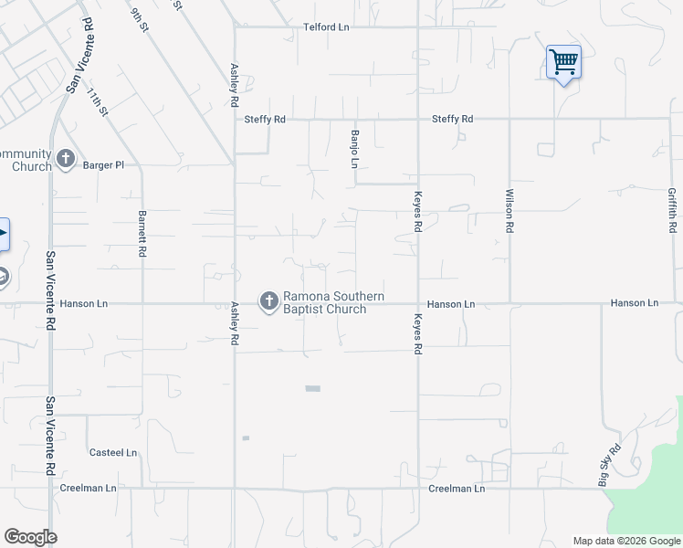 map of restaurants, bars, coffee shops, grocery stores, and more near 677 Hanson Ln in Ramona