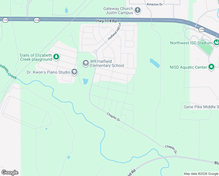 map of restaurants, bars, coffee shops, grocery stores, and more near Unnamed Road in Justin
