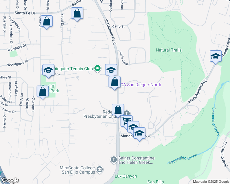 map of restaurants, bars, coffee shops, grocery stores, and more near 1544 South El Camino Real in Encinitas