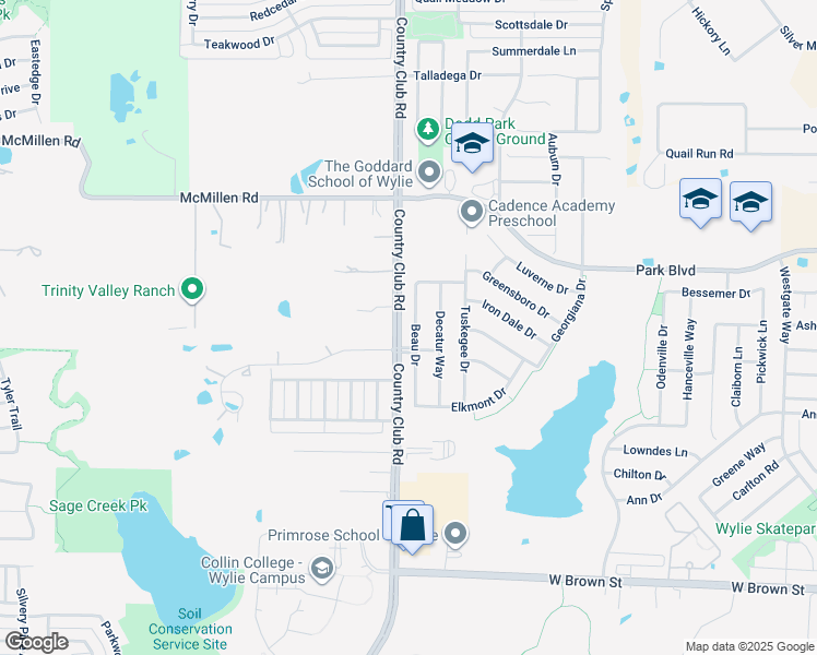 map of restaurants, bars, coffee shops, grocery stores, and more near 705 Beau Drive in Wylie