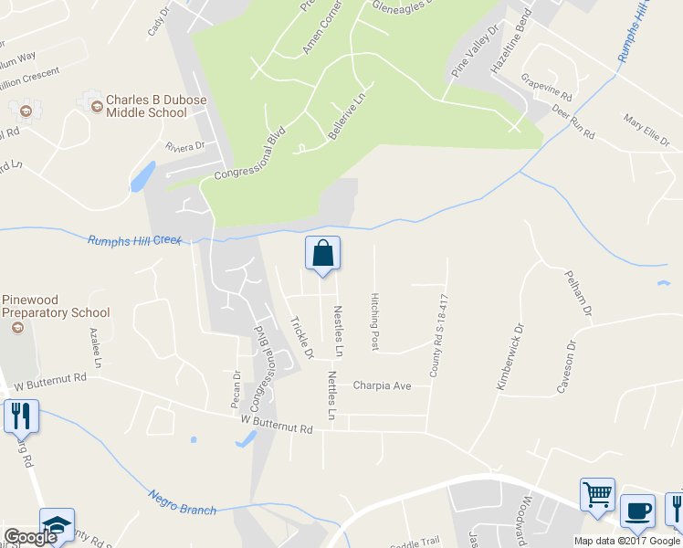 map of restaurants, bars, coffee shops, grocery stores, and more near 250 Trickle Drive in Summerville