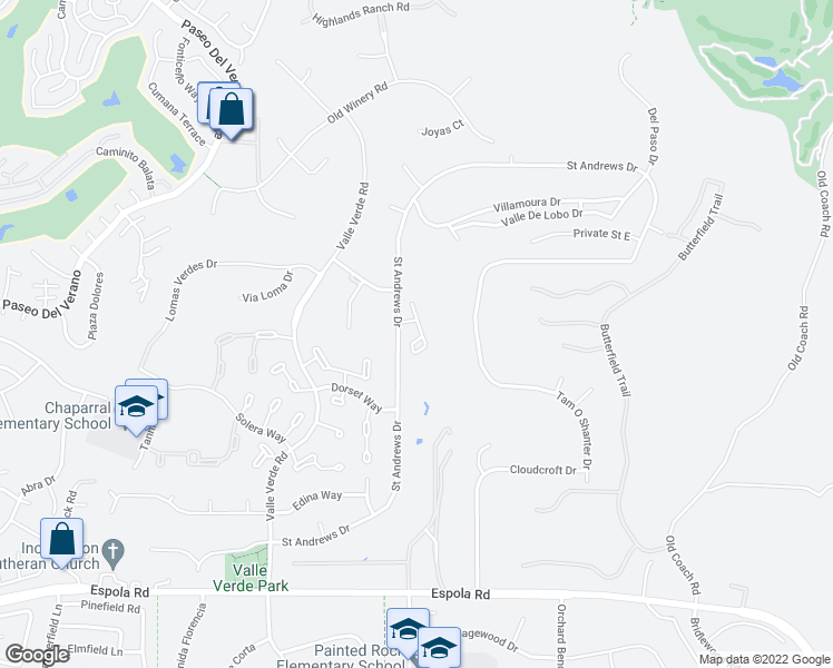 map of restaurants, bars, coffee shops, grocery stores, and more near 17415 Port Marnock Drive in Poway