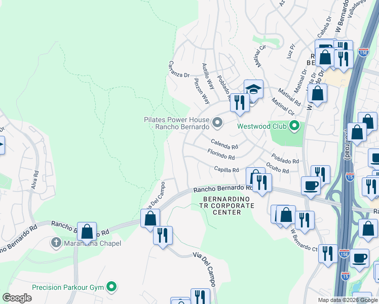 map of restaurants, bars, coffee shops, grocery stores, and more near 11138 Capilla Road in San Diego