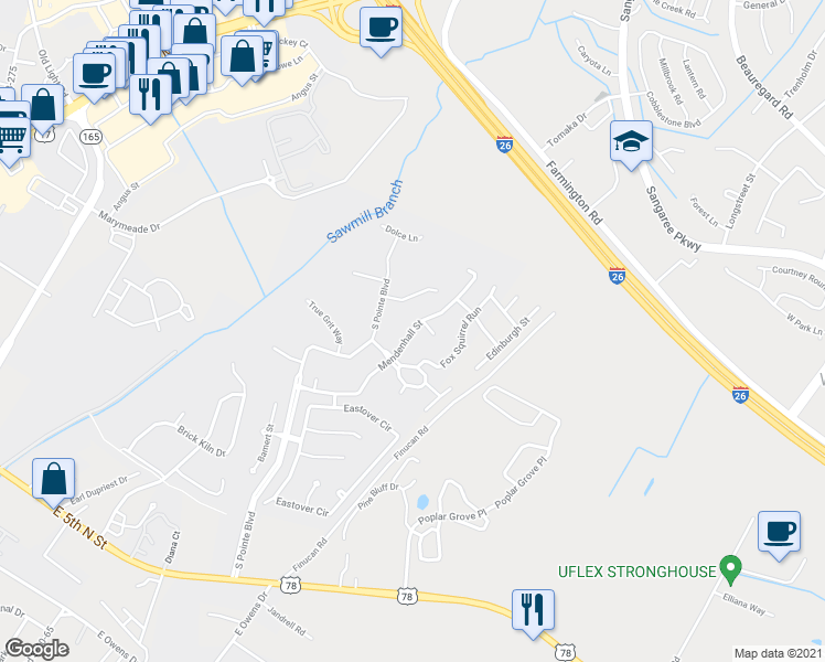 map of restaurants, bars, coffee shops, grocery stores, and more near 206 Mendenhall Street in Summerville