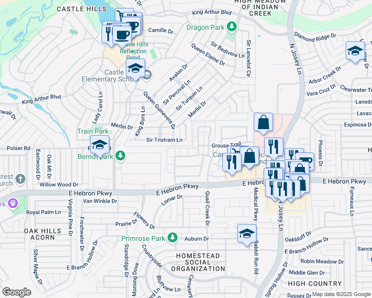 map of restaurants, bars, coffee shops, grocery stores, and more near 1633 Black Duck Terrace in Carrollton