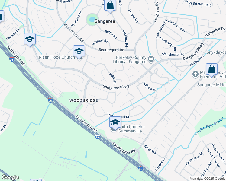 map of restaurants, bars, coffee shops, grocery stores, and more near 100 Cantilever Court in Summerville