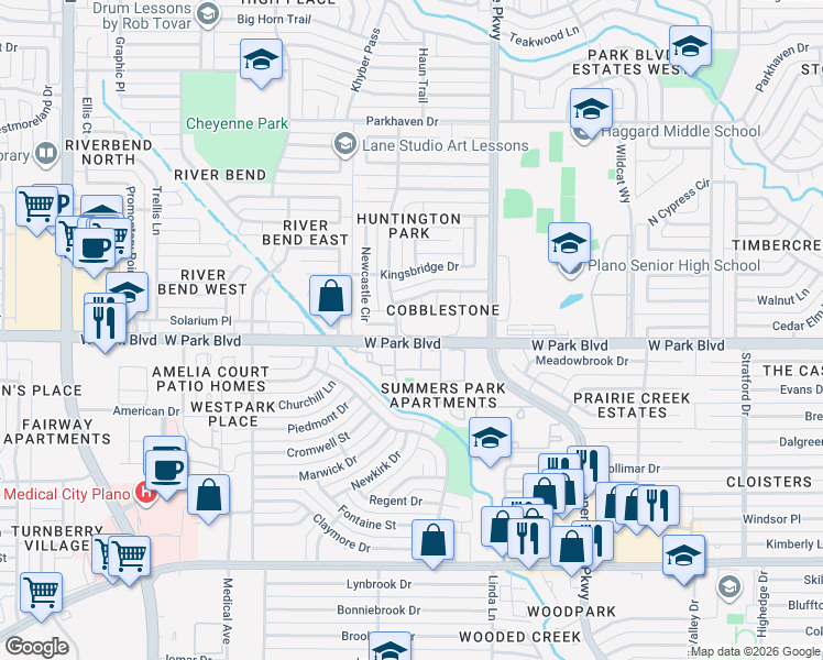 map of restaurants, bars, coffee shops, grocery stores, and more near in Plano