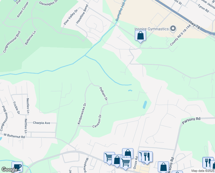 map of restaurants, bars, coffee shops, grocery stores, and more near 105 Pelham Drive in Summerville