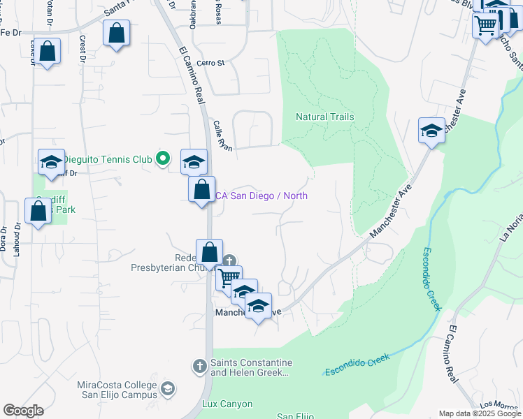 map of restaurants, bars, coffee shops, grocery stores, and more near 3626 Lorimer Lane in Encinitas