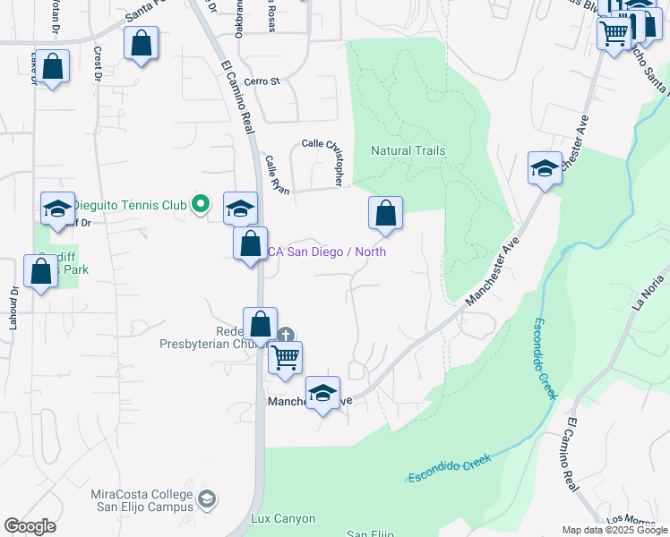 map of restaurants, bars, coffee shops, grocery stores, and more near 3638 Lorimer Lane in Encinitas