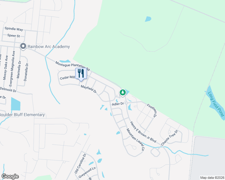 map of restaurants, bars, coffee shops, grocery stores, and more near 143 Mayfield Drive in Goose Creek