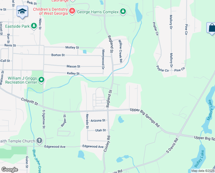 map of restaurants, bars, coffee shops, grocery stores, and more near 104 Jordans Way in LaGrange