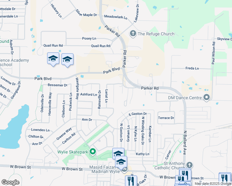 map of restaurants, bars, coffee shops, grocery stores, and more near 709 Parker Road Loop in Wylie