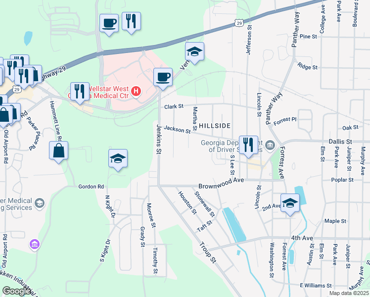 map of restaurants, bars, coffee shops, grocery stores, and more near 612 Wilburn Avenue in LaGrange