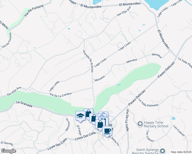 map of restaurants, bars, coffee shops, grocery stores, and more near 6010 Mimulus in Rancho Santa Fe
