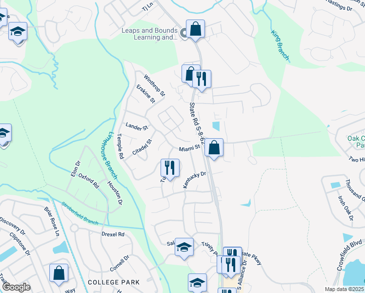 map of restaurants, bars, coffee shops, grocery stores, and more near 207 Miami Street in Ladson