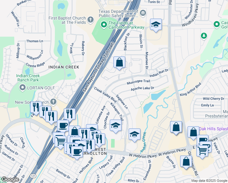 map of restaurants, bars, coffee shops, grocery stores, and more near in Carrollton