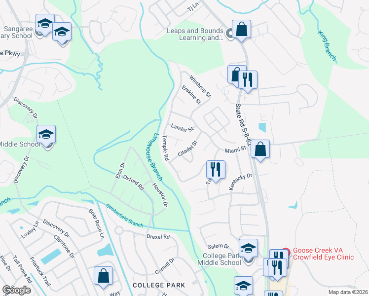 map of restaurants, bars, coffee shops, grocery stores, and more near 402 Carolina Circle in Ladson