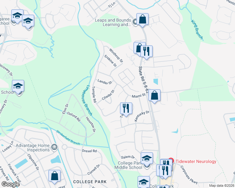 map of restaurants, bars, coffee shops, grocery stores, and more near 104 Wayne Court in Ladson
