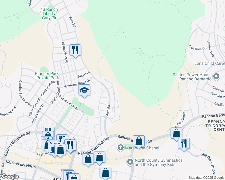 map of restaurants, bars, coffee shops, grocery stores, and more near 260 Alva Road in San Diego