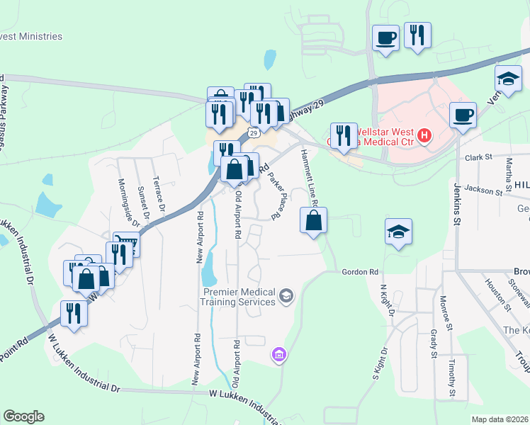 map of restaurants, bars, coffee shops, grocery stores, and more near 100 Parker Street in LaGrange