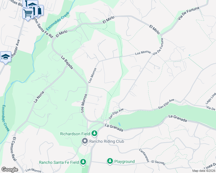 map of restaurants, bars, coffee shops, grocery stores, and more near 17507 Los Morros in Rancho Santa Fe