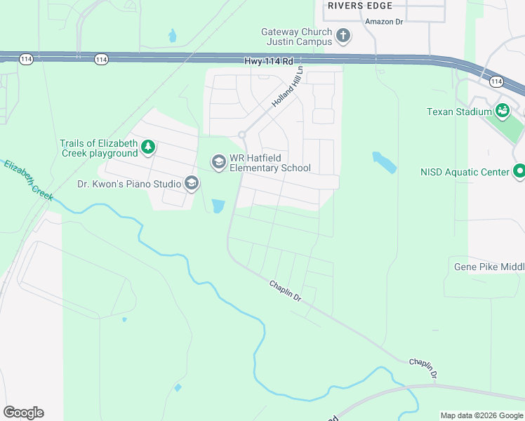 map of restaurants, bars, coffee shops, grocery stores, and more near Unnamed Road in Justin