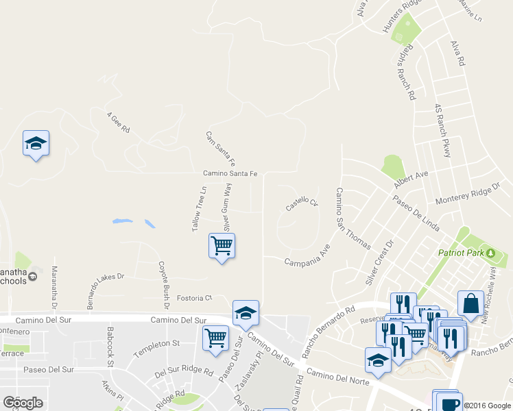 map of restaurants, bars, coffee shops, grocery stores, and more near 17207 Holly Leaf Court in San Diego