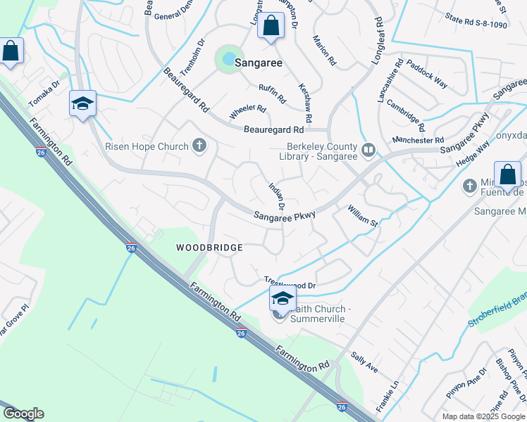 map of restaurants, bars, coffee shops, grocery stores, and more near 205 Cantilever Court in Summerville
