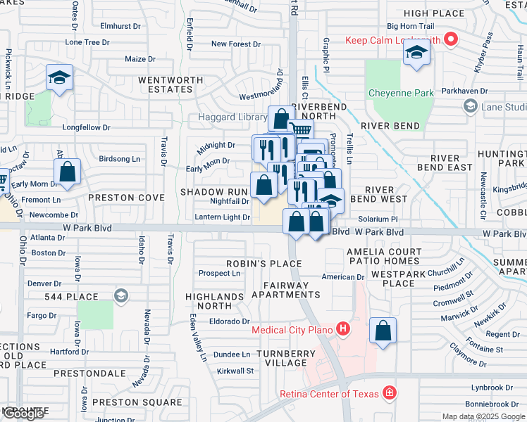 map of restaurants, bars, coffee shops, grocery stores, and more near 2001 Coit Road in Plano