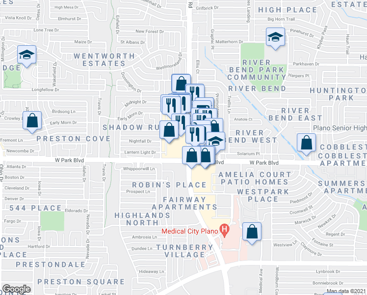 map of restaurants, bars, coffee shops, grocery stores, and more near 2015 Coit Rd in Plano