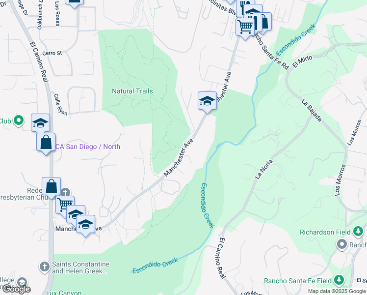 map of restaurants, bars, coffee shops, grocery stores, and more near Manchester Avenue in Encinitas