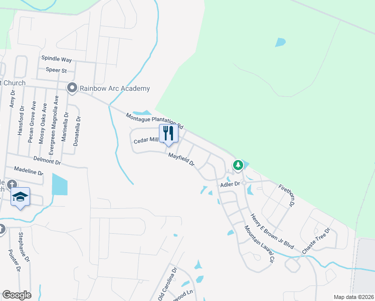 map of restaurants, bars, coffee shops, grocery stores, and more near 407 Pine Hill Lane in Goose Creek