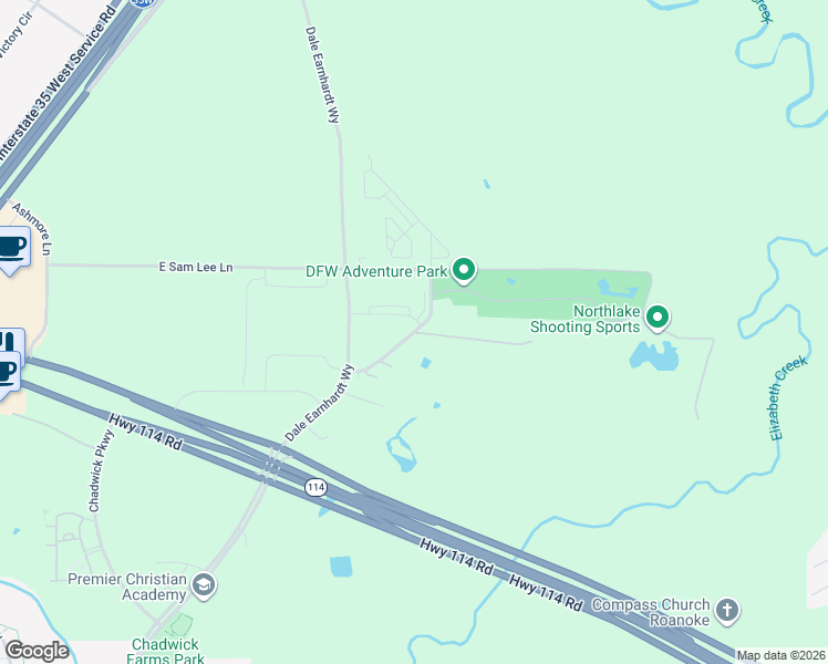 map of restaurants, bars, coffee shops, grocery stores, and more near County Road 338 in Northlake