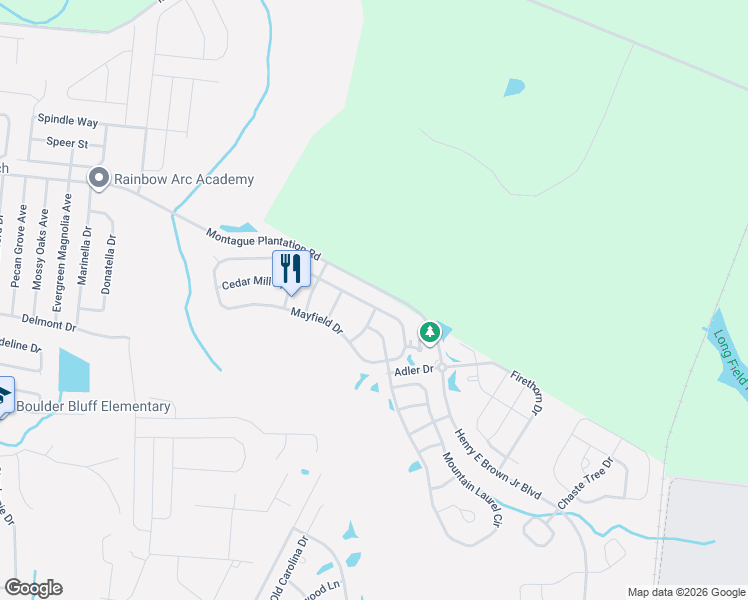 map of restaurants, bars, coffee shops, grocery stores, and more near 126 Mayfield Drive in Goose Creek