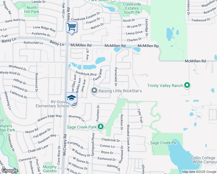map of restaurants, bars, coffee shops, grocery stores, and more near 1215 Periwinkle Drive in Wylie