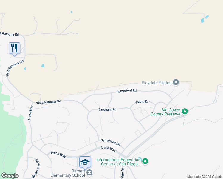 map of restaurants, bars, coffee shops, grocery stores, and more near 24306 Rutherford Road in Ramona