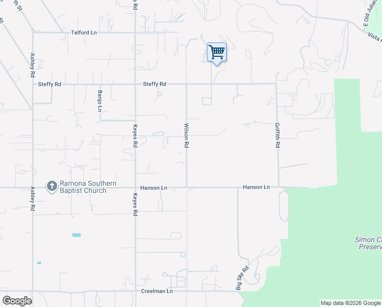 map of restaurants, bars, coffee shops, grocery stores, and more near 1608 Wilson Road in Ramona