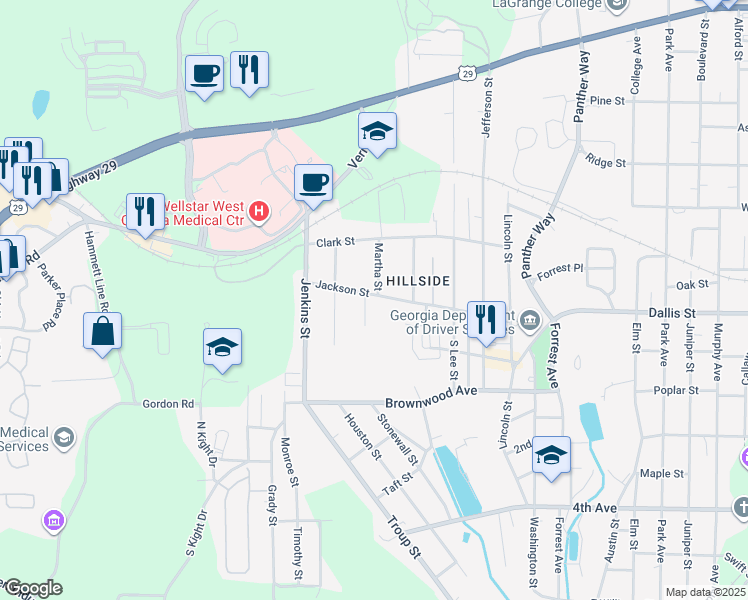 map of restaurants, bars, coffee shops, grocery stores, and more near 1710 Jackson Street in LaGrange