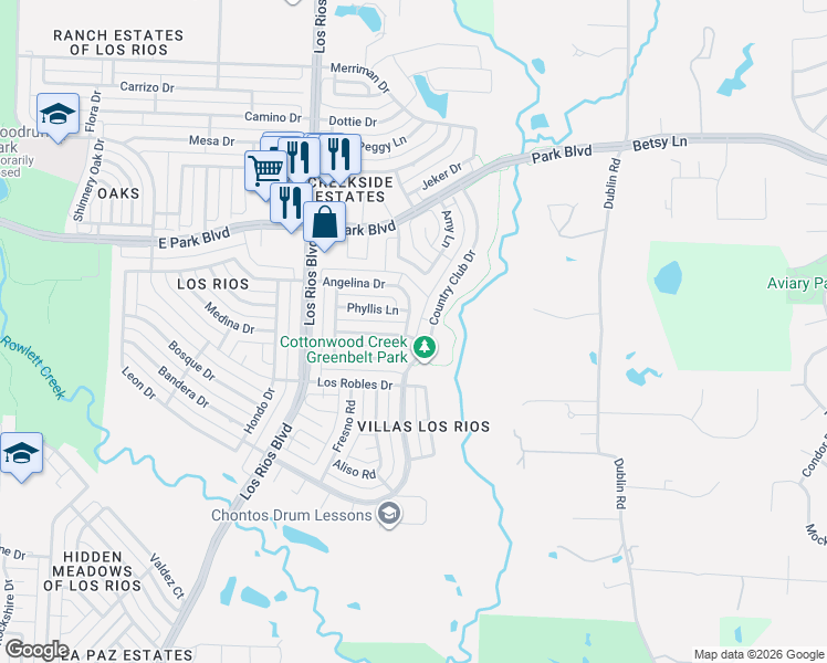 map of restaurants, bars, coffee shops, grocery stores, and more near 2109 Country Club Drive in Plano