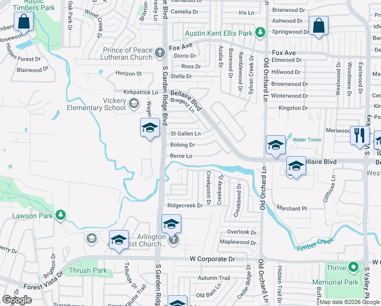 map of restaurants, bars, coffee shops, grocery stores, and more near 1428 Bobing Drive in Lewisville