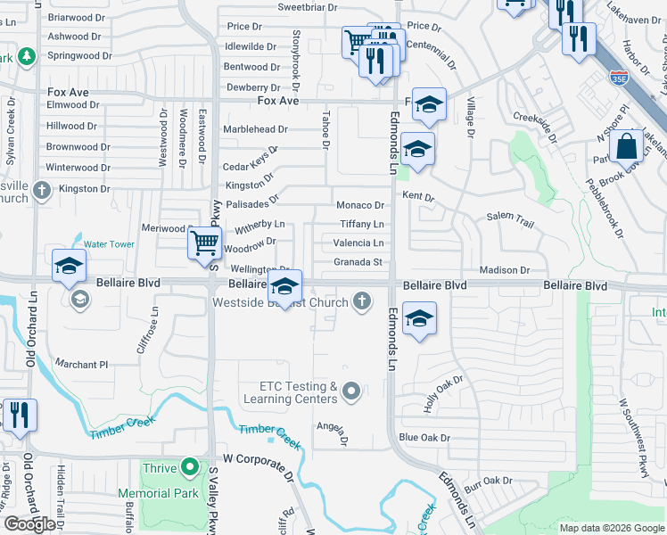 map of restaurants, bars, coffee shops, grocery stores, and more near 1517 Catalina Drive in Lewisville