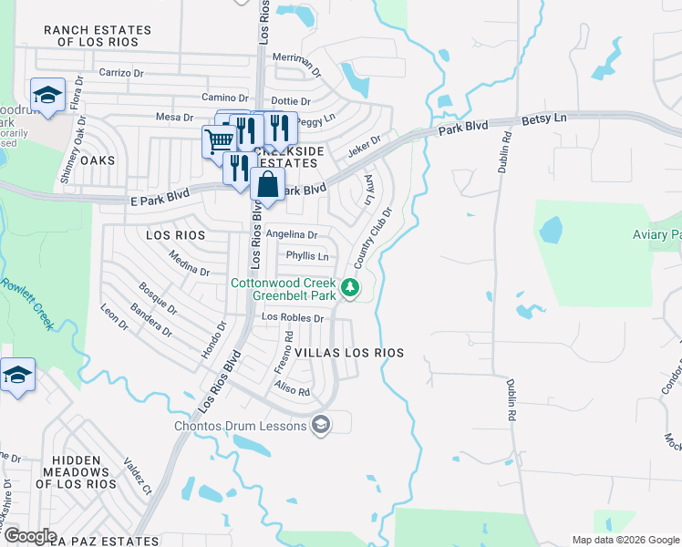 map of restaurants, bars, coffee shops, grocery stores, and more near 2109 Country Club Drive in Plano