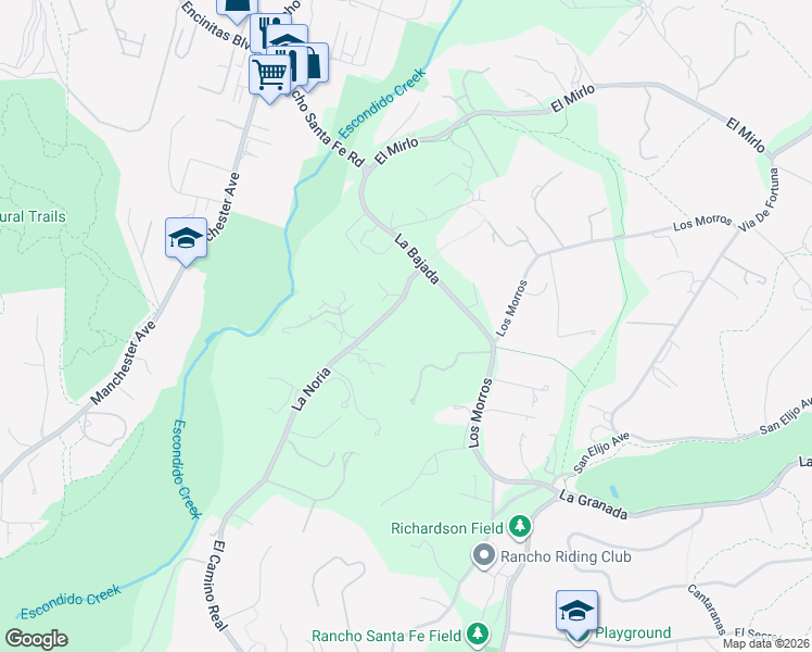 map of restaurants, bars, coffee shops, grocery stores, and more near 4715 La Noria in Rancho Santa Fe